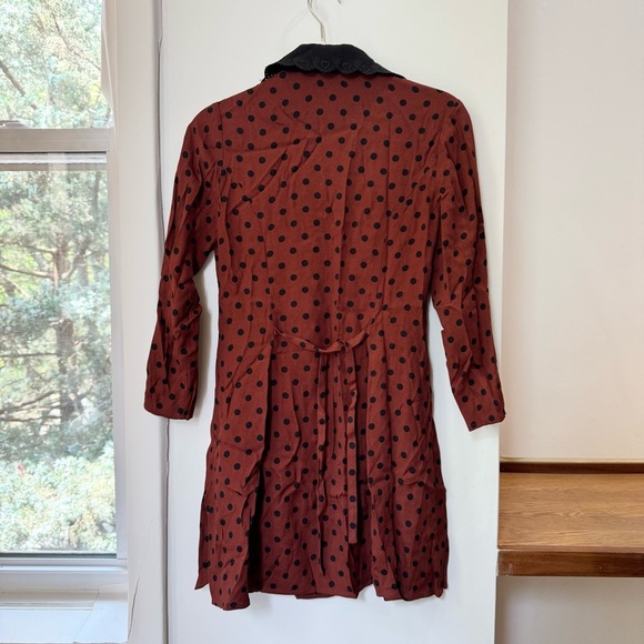 Reformation Galene Dress Mini Short Pearl Heart Sleeve Fig Jam Dot 2 - Picture 9 of 12